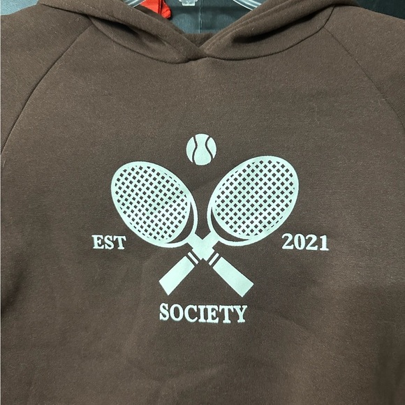 Women’s Brown Tennis Pickle Ball Est 2021 Logo Cropped Hoodie, S - Picture 3 of 5